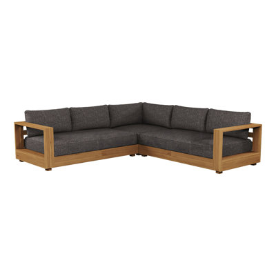 Santorini - Outdoor Grey Olefin Fabric + Natural Teak Sectional Sofa