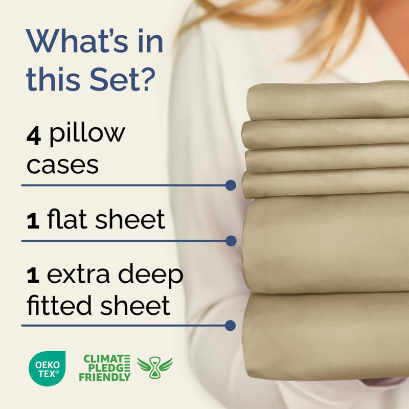 6 Piece Extra Deep Pocket Sheet Set, Cooling & Breathable Bed Sheets, Soft Hotel Luxury Bedding, Fits 18–24 Inch Mattress