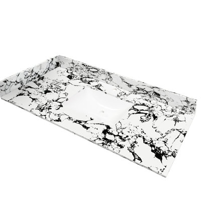 Évier latéral de lavabo de salle de bain de 22 pouces, pierre frittée blanche Panda, durabilité à long terme, pré-percé pour robinet espacé, trou de débordement en marbre artificiel de 4 pouces de hauteur et élégant, nettoyable, adapté