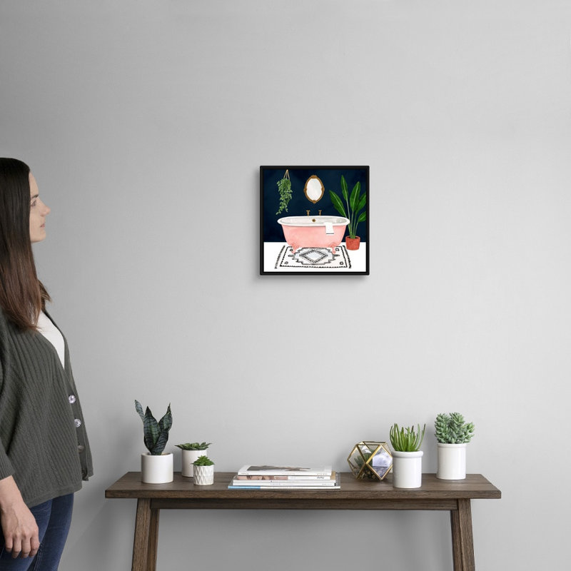 Boho Bath II - reproduction d'art sur toile, Cadre flottant noir, H 13,7 po x l 13,7 po x P 1,75 po