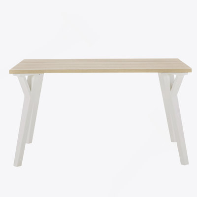 Contemporary Rectangular Dining Table, White And Natural Wood