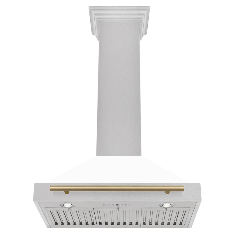30" 400 CFM Ducted Wall Mount Range Hood, White Matte/Champagne Bronze