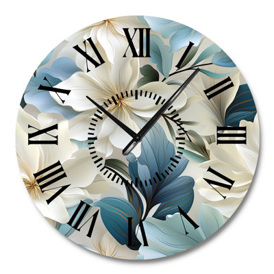 Coastal Symphony Tropical Pattern - Floral Black Face Wall Clock