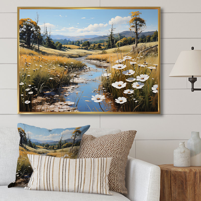 «Meadow Whispers», impression pastorale sur toile, H 16 po x l 32 po, Cadre flottant doré