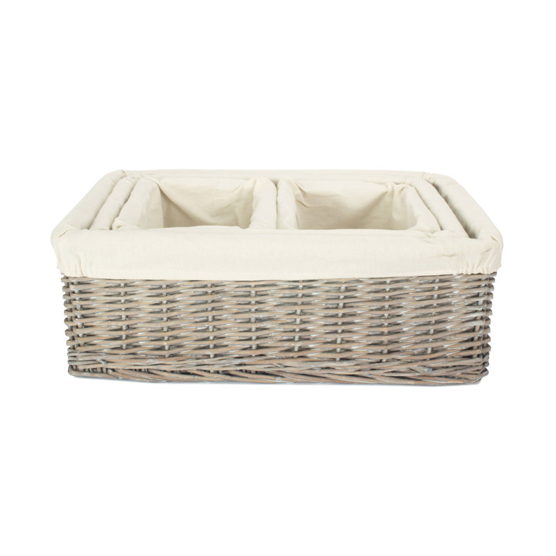 Fleur De Lis Living 4 Piece Wicker Storage Tray Basket Set with Lining