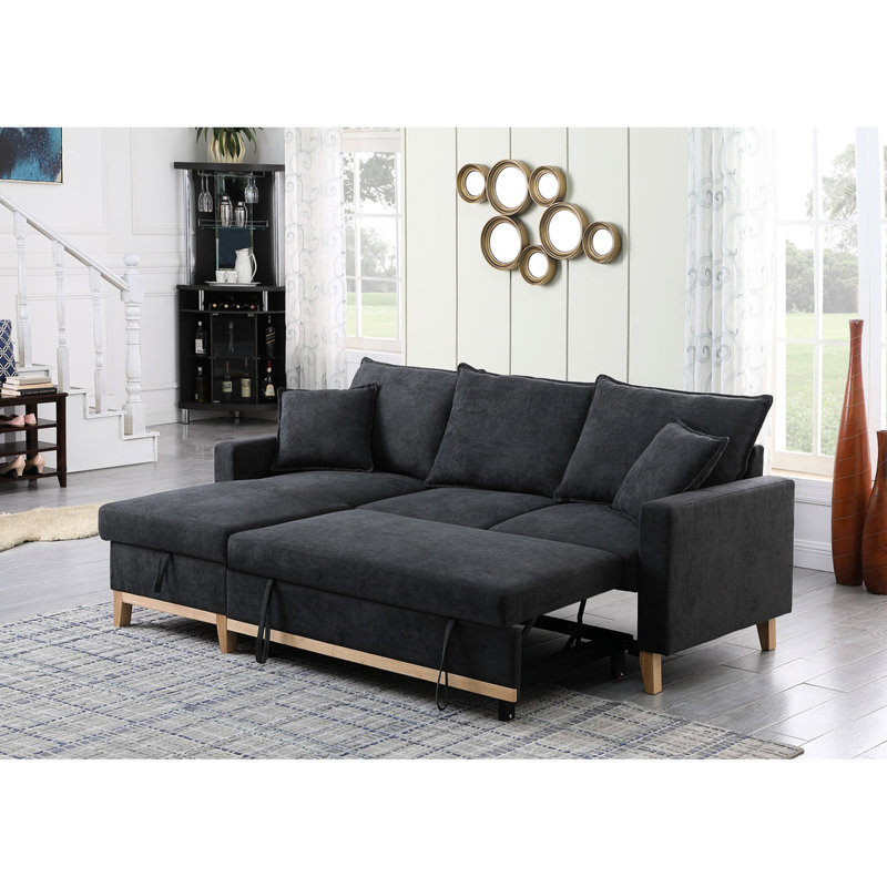 86.61" Sectional In Dark Gray With Storage Chaise, Sleeper & 180.9 Lb Weight Capacity Woven And Extendable Sleeping Bed Facility
