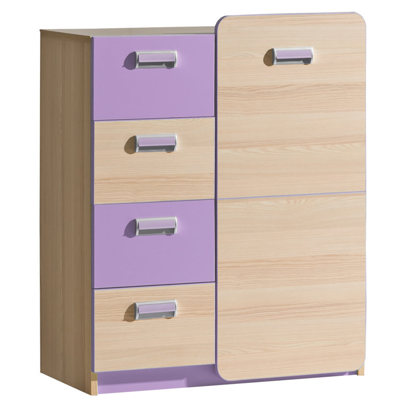 Roscoe Kids 4 - Drawer Combo Dresser, Beige and purple