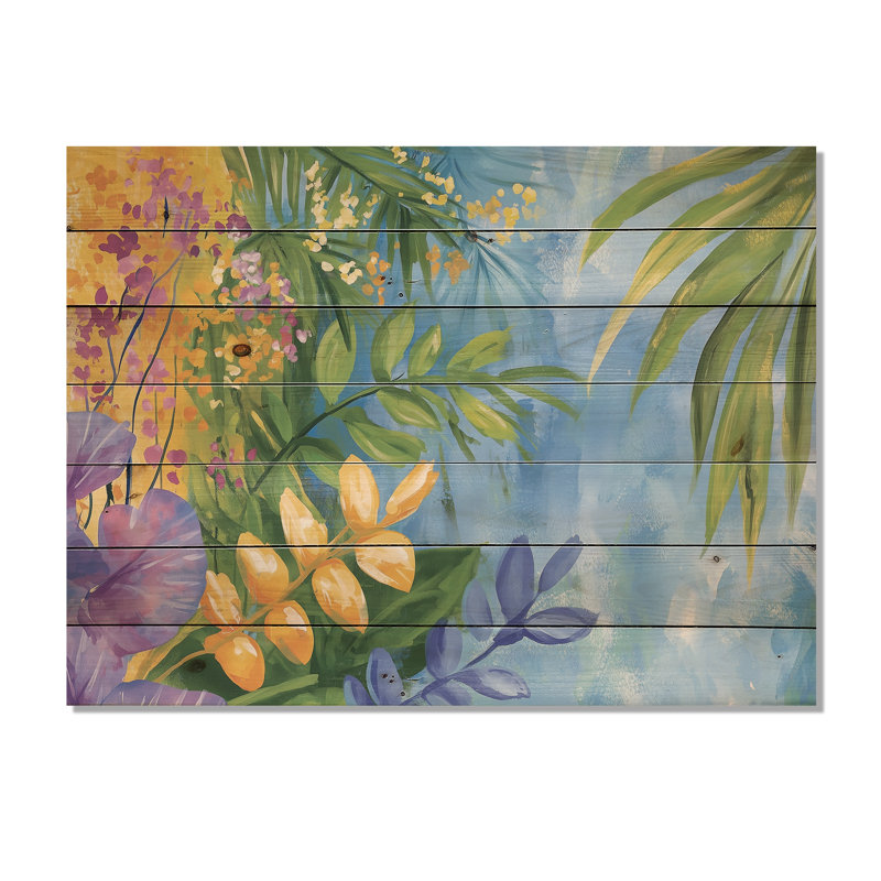 Summer Jungle Path To Heaven III - Botanicals, impression sur bois jaune sur bois de pin naturel, H 34 po x l 44 po