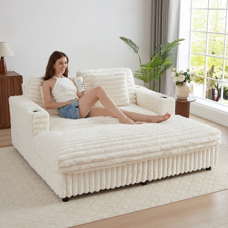 64.17'' Upholstered Plush Sleeper Sofa Bed Lounge Sofa, Beige