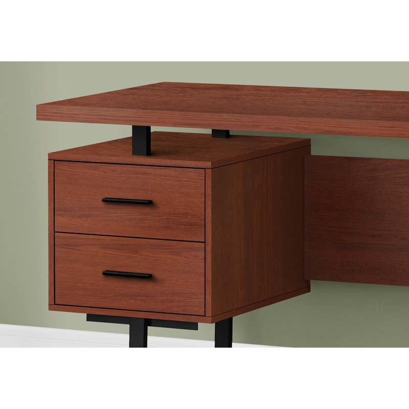 Bureau d'ordinateur, bureau personnel, ordinateur portable, installation à gauche, à droite, tiroirs de rangement, L 60 po, bureau, stratifié brun, métal noir, contemporain, moderne