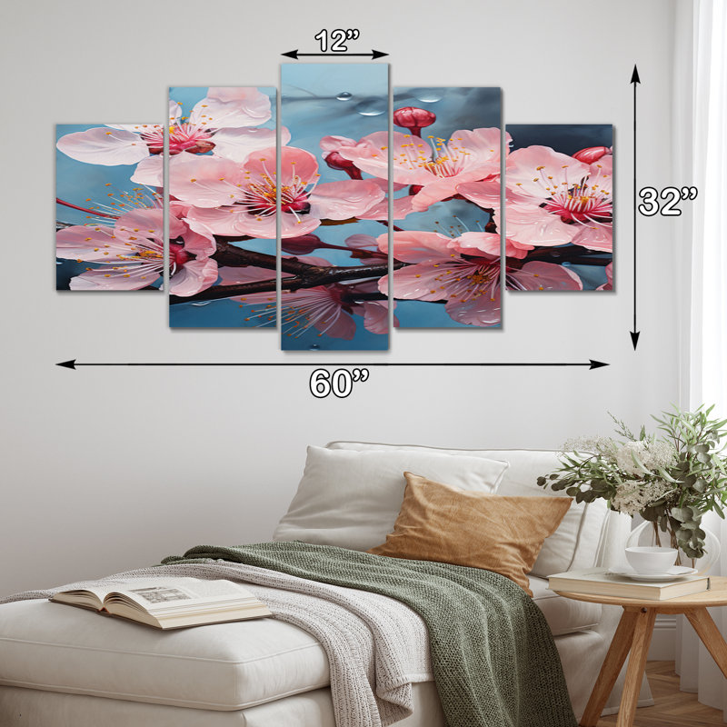 «Japon Art Sakura Dream», reproduction d'art sur toile - 5 panneaux