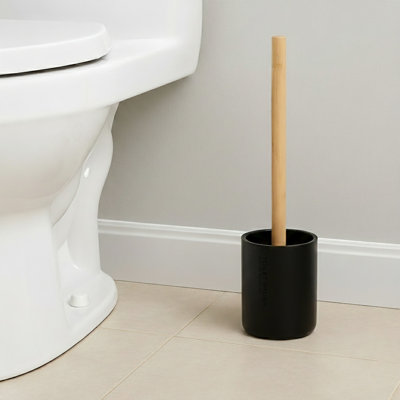 Willis Chic Matte Toilet Brush Holder Set with Natural Bamboo Handle
