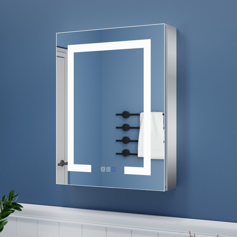 Tankersley Recessed or Surface Mount Frameless 3 Door Medicine Cabinet with 6 Adjustable Shelves and Lighting