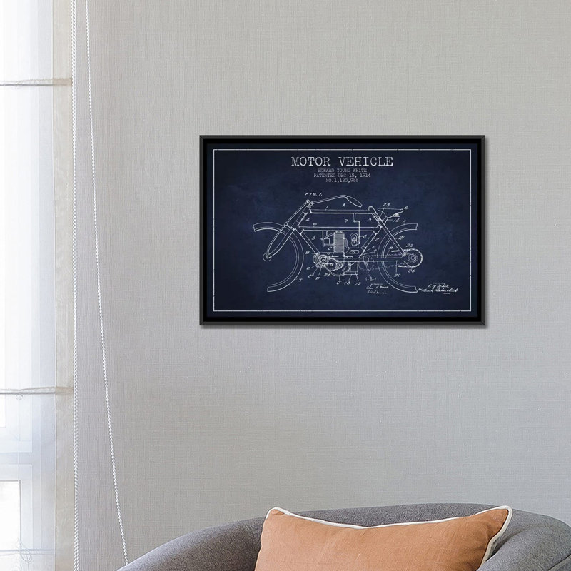 Croquis de brevet pour véhicule à moteur blanc Edward Edward par Edward Pixel - impression sur toile tendue, Pas de tapis