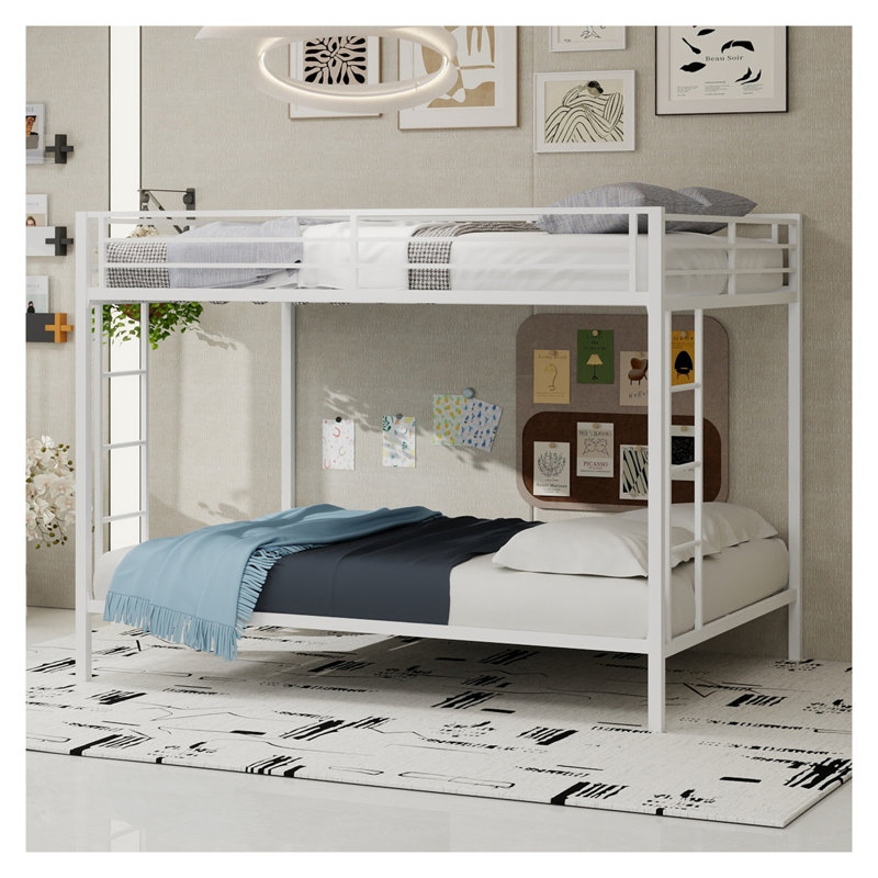 Lit superposé double en métal blanc avec échelles latérales doubles - Structure en fer robuste et peu encombrante pour enfants et adolescents