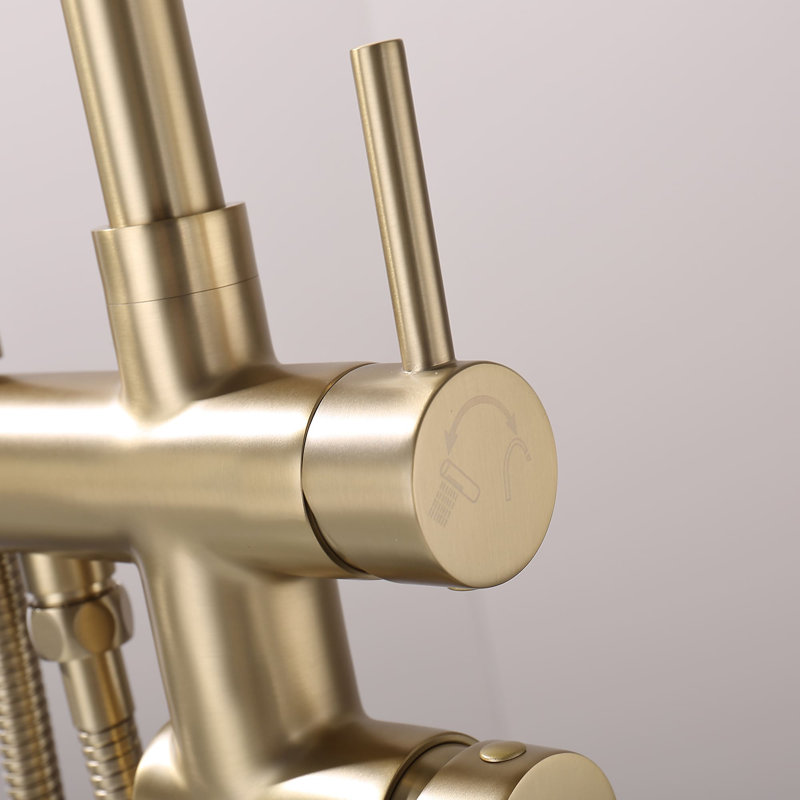 2 Handle Freestanding Tub Filler with Diverter, Brushed Gold