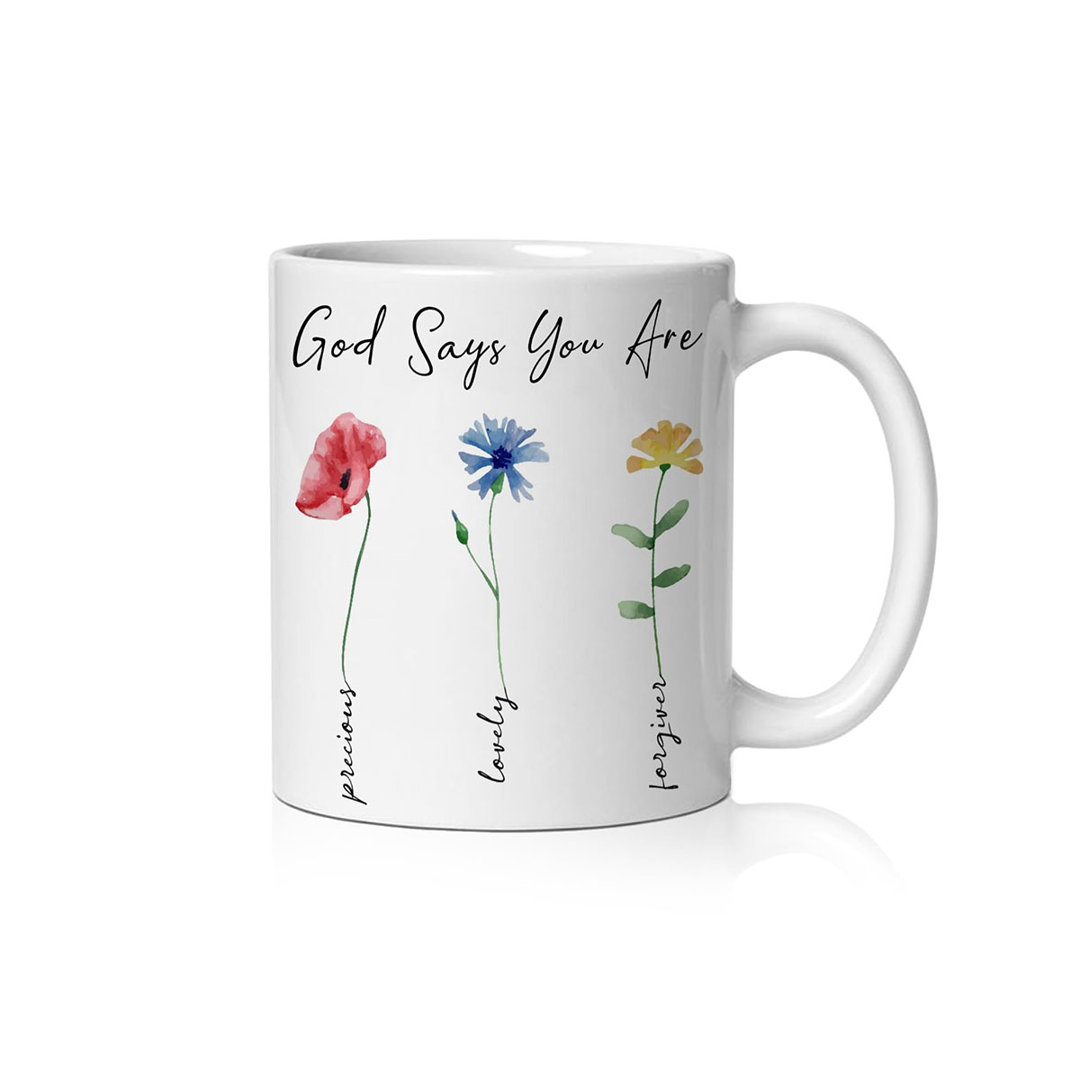 Floral Christian Bible Verse Scripture Mug - God Says You Are Motivational Religious Coffee Cup Ceramic Gifts for Women, Ceramic Coffee Tea Mug 11 oz