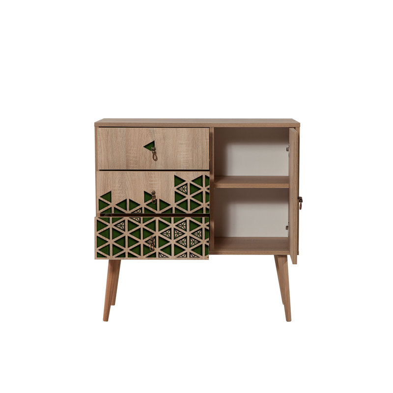 Commode combinée 3 tiroirs Borup, Vert / beige