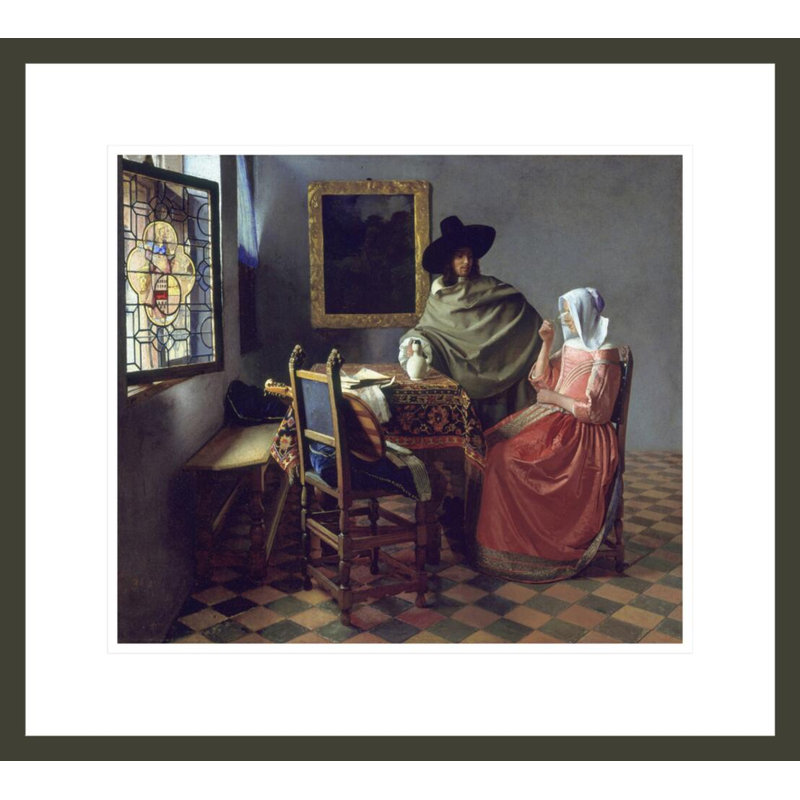 «The Glass of Wine» par Johannes Vermeer, impression giclée sur cadre, 17.75" H x 19.65" W