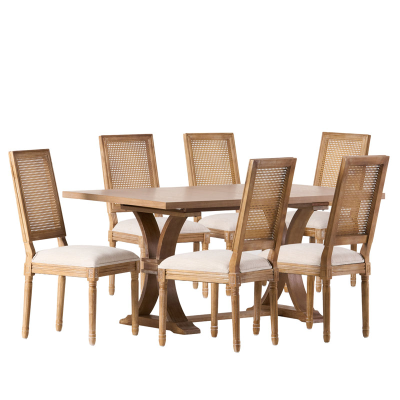 Lamm Extendable Trestle Dining Set, Natural, Natural/Beige