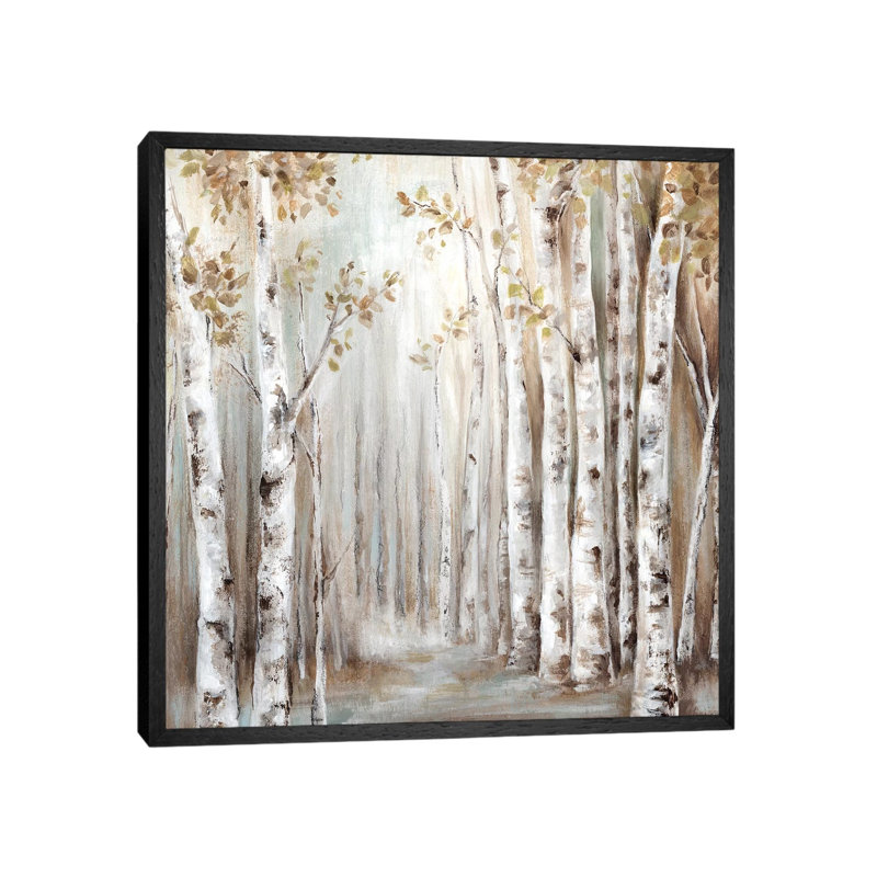 Sunset Birch Forest III by Eva Watts - Painting on Canvas, 93.98 cm H x 93.98 cm W, Black Framed