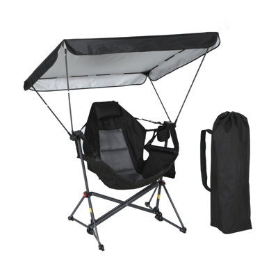 Portable Hammock Camping Chair with Adjustable Canopy, Folding Rocking Swing Chair, Outdoor Chair with Cup Holder (1 Pack)
