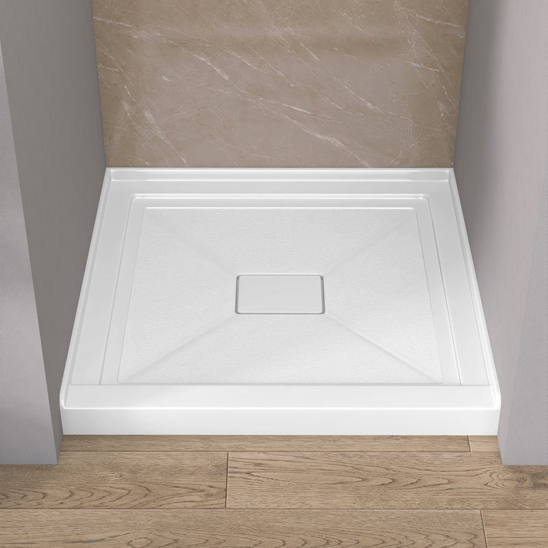 Acrylic Shower Base 32'' W x 32'' D Alcove Square Single Threshold Shower Pan Drop-in Shower Tray in White with Centre Drain Cover
