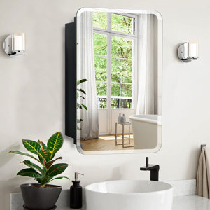 Keshandra Matt Black Rectangle Recessed Bathroom Medicine Cabinet with Frameless Beveled Edge Mirror