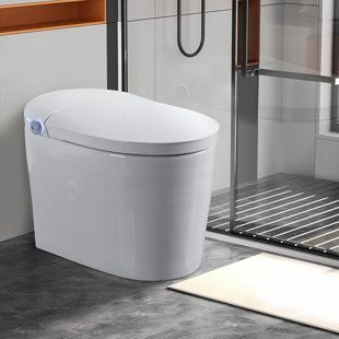 Toilette intelligente sans réservoir avec bidet intégré, une pièce, chasse d'eau automatique, ouverture / fermeture automatique, siège chauffant, lavage à bulles, eau chaude et sèche, température réglable, télécommande