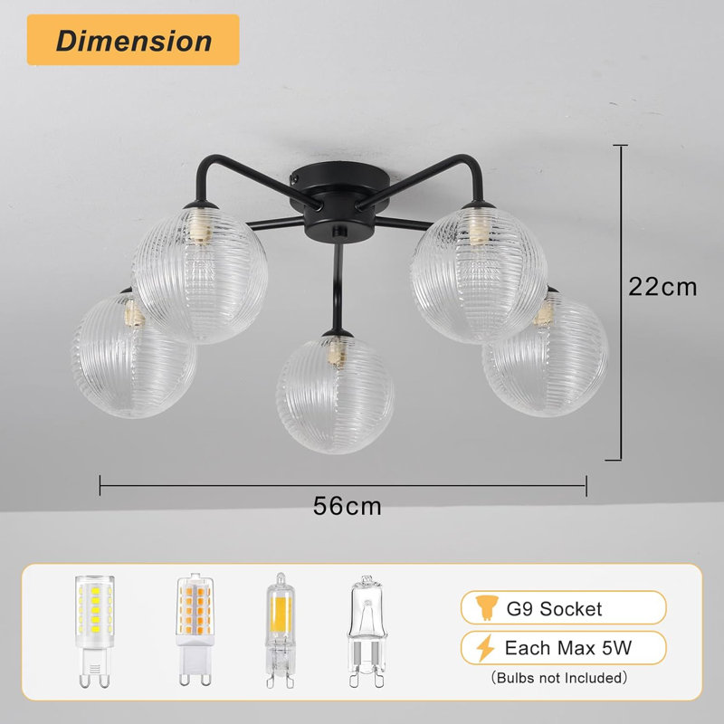 Glass Semi Flush Mount, Matte Black
