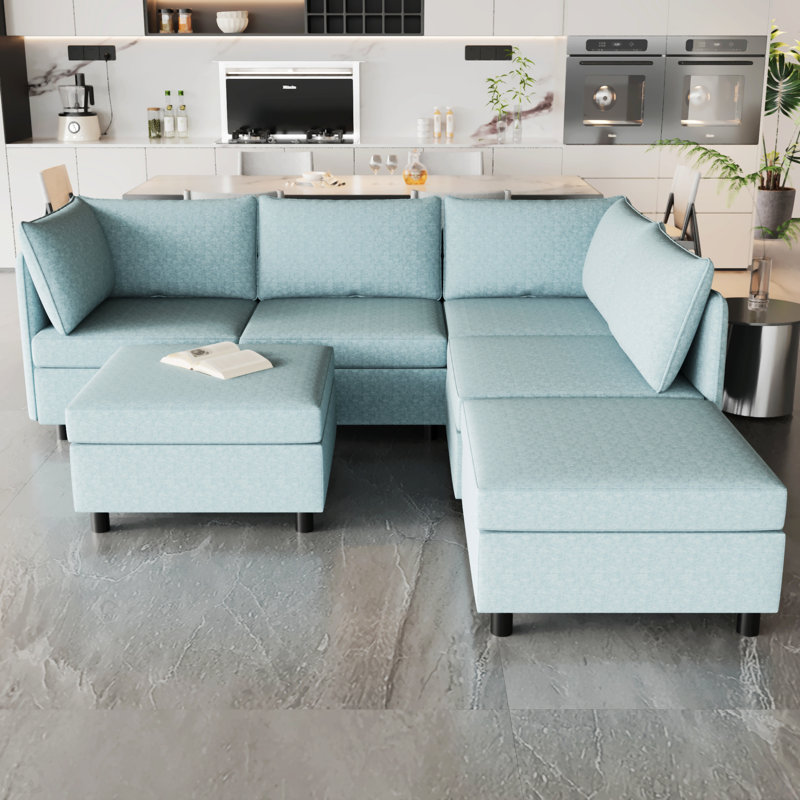 Canapé modulaire, H 32 po x l 68 po x P 93,5 po, Bleu antique