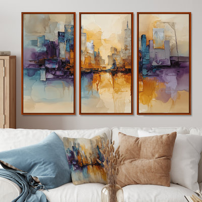 «Urban Jazz», art mural grand encre liquide - 3 panneaux
