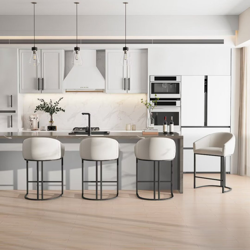26" Counter Bar Stools Modern Counter Stools with Backs Upholstered Barstools for Kitchen Island, Beige, 4