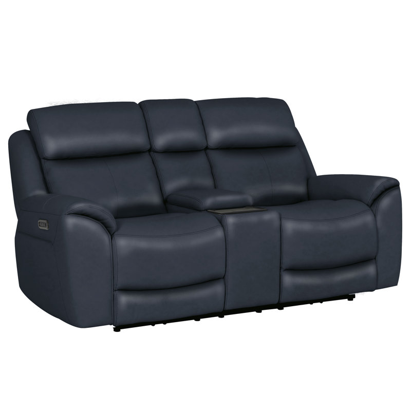 Causeuse Minni Power Tilt Console P3, Opulent cuir fleur à dessus bleu marine