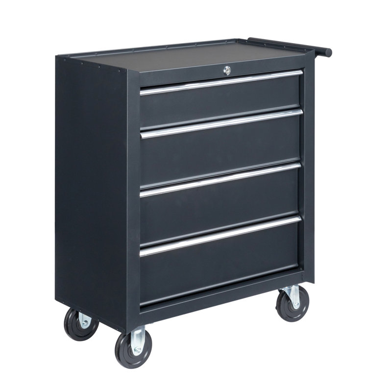 Scarlett 26.81'' W 4 -Drawer Steel Bottom Rollaway Chest with Wheels, Black