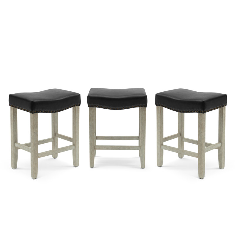 Tabouret Jameson, Tabouret de comptoir (siège d’une hauteur de 24, Cuir noir / cadre gris