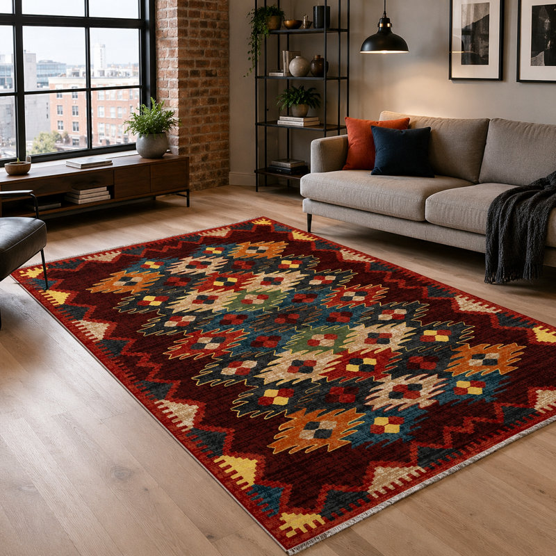 Geometric Cotton and Chenille Flatweave Area Rug, 80 x 150 cm