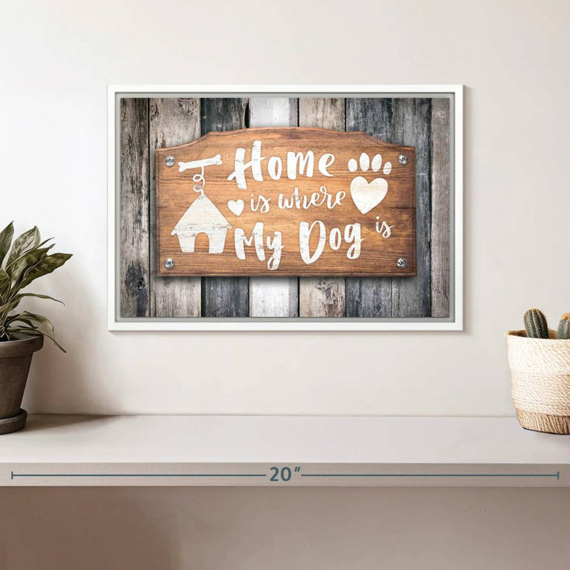 Plaque murale «Home is Where My Dog Is», Cadre flottant blanc, 13 po x 9 po