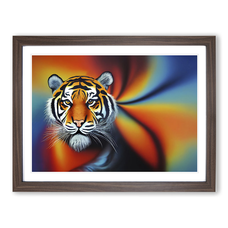 XH1022-6201X Modern Tiger 1 Piece Single Picture Frame Wall Art, 46cm H x 64cm W x 2cm D, Walnut