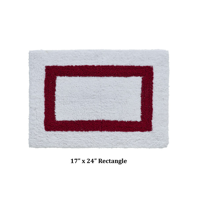 Tapis pour salle de bain réversible 100% coton Widman, Rectangle 17 po x 24 po, Blanc/rouge