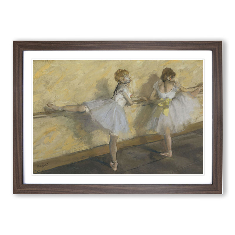 Ballet Ballerina Dancers Practicing at the Bar by Edgar Degas - Picture Frame Painting, Walnut Framed