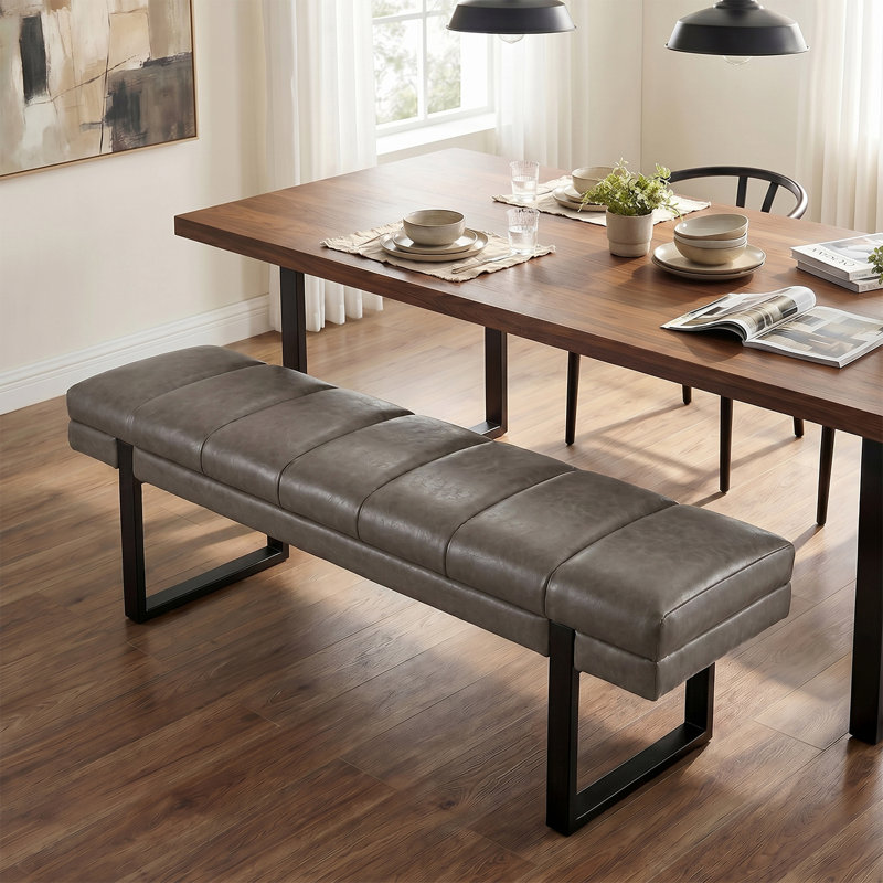 Anahli 52.5'' Wide Channel Tufted Design Vegan Leather Bench, Gray
