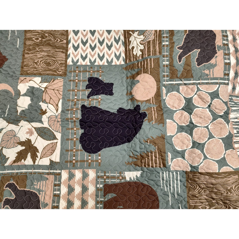 Ensemble de literie courtepointe Timberland Bear Patchwork Boho Forest, Courtepointe très grand et 2 très grandes taies 