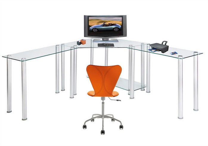 Chattanooga L-Shaped Aluminium Computer Desk, Clear