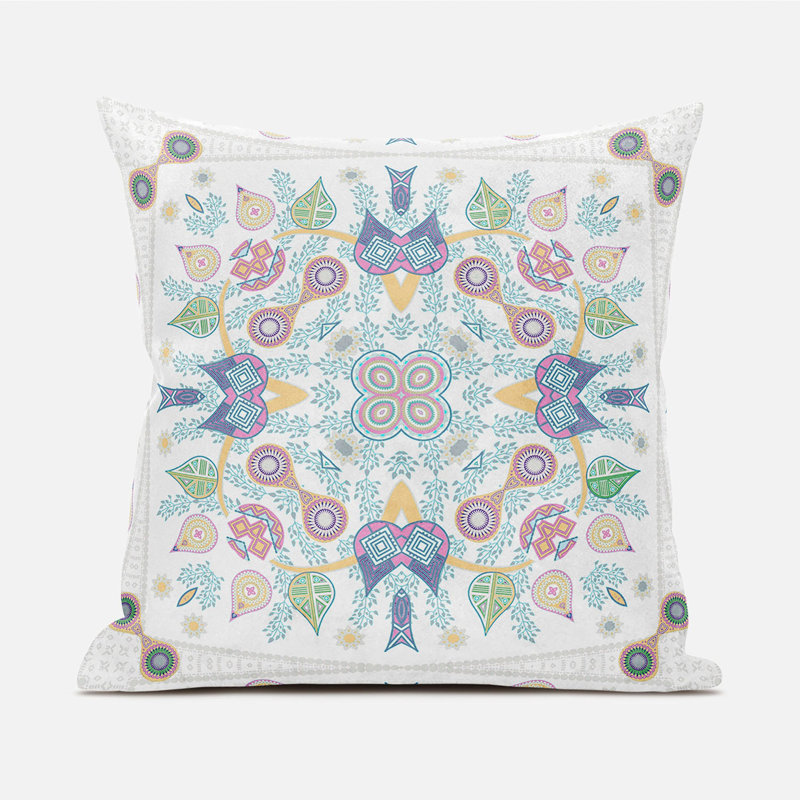 Indoor / Outdoor Floral Square Cushion, 51cm H x 51cm W, White/Pink/Yellow/Light Green
