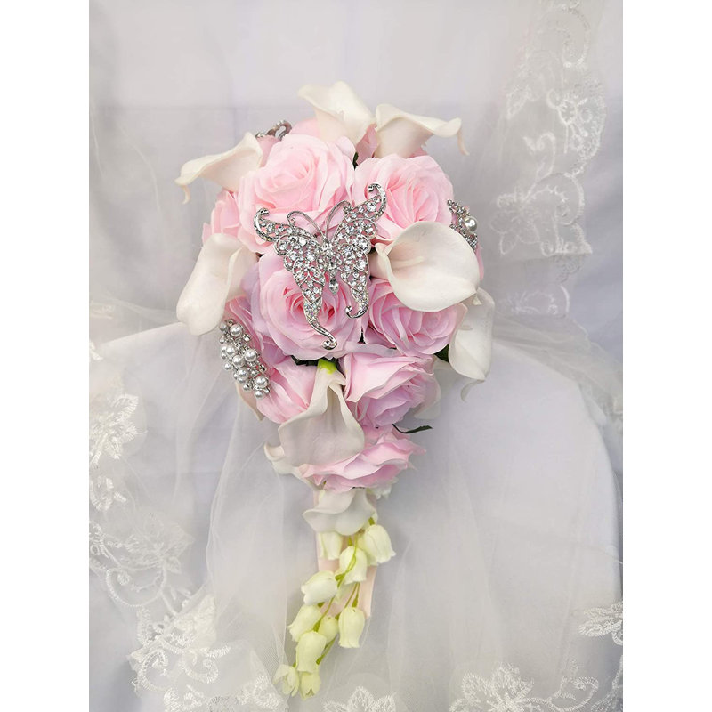 Bouquet de fleurs et de fleurs en forme de cascade de lys Calla, Rose