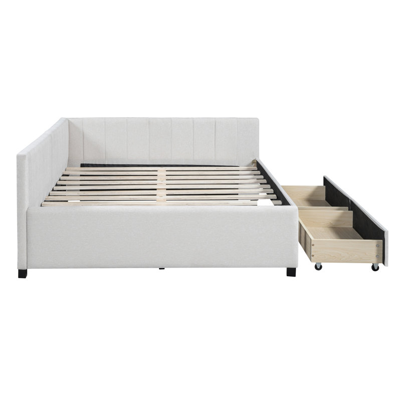 Upholstered Daybed With 2 Storage Drawers, Full, Beige