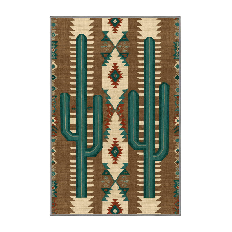  Tapis lavable à motif cactus style Sud-Ouest, Tapis de couloir 2 pi x 5 pi