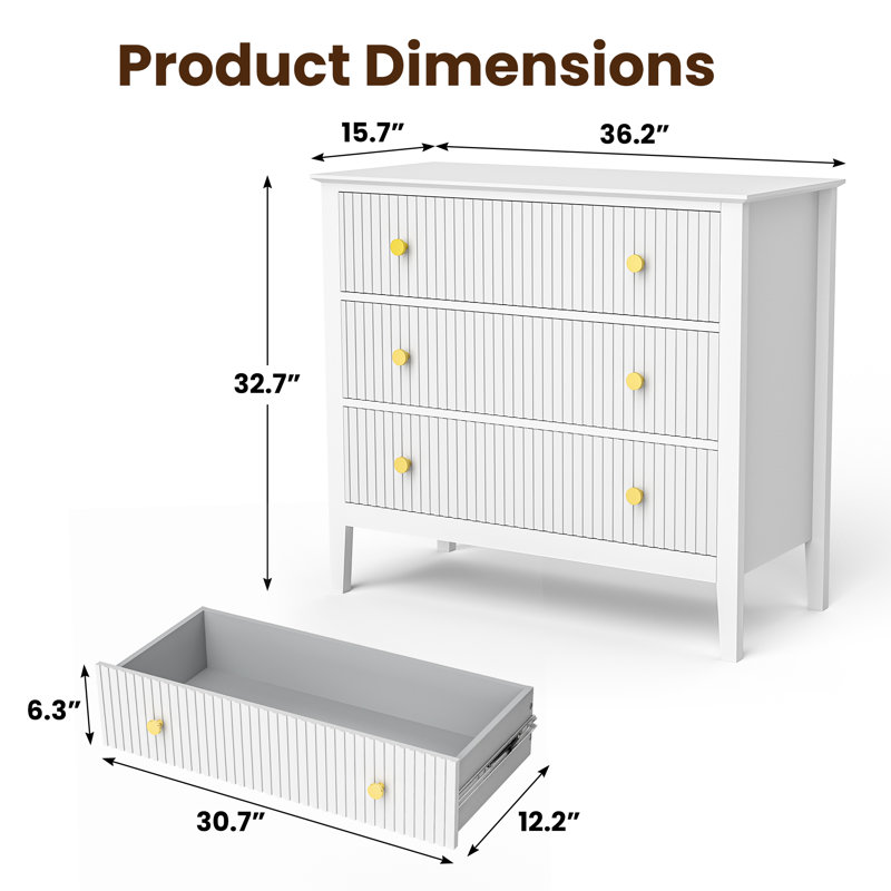 Tierah 36.2'' W 3 - Drawer Dresser