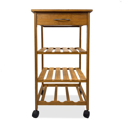 Chariot moderne moderne avec trois tablettes ouvertes et un tiroir, aspect naturel, pour le déplacement, l 14,5 po x P 15 po H 34,5 po, une armoire incluse. Rangement à 3 niveaux, mouvement facile, unité